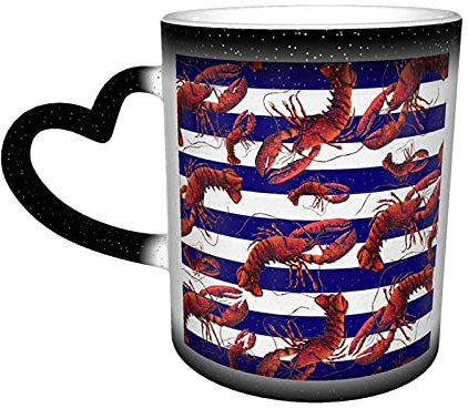 IUBBKI Tasse sensible à la chaleur chaude en céramique d'impression de homard rayé rouge blanc et bleu, tasse magique changeante de tasse de café