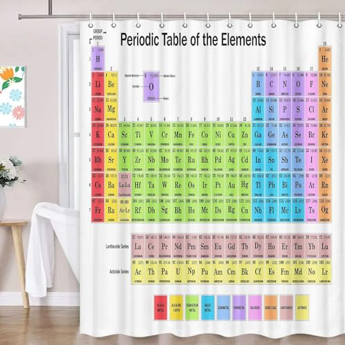 Jipusai Duschvorhang-Set, Periodensystem der Elemente, 213 cm, Wissenschaft, Chemie, Lehre und Studium, Dekorvorhänge für Klassenzimmer, mit Haken, 183 x 213 cm
