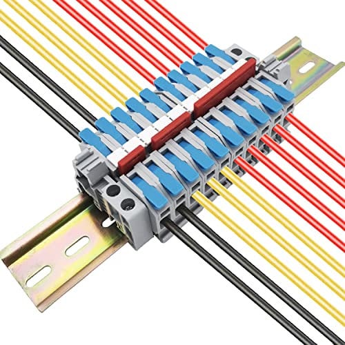 Morsetti Elettrici, CTRICALVER Kit di morsetti per guida din, con connettori compatti universali da 10 pezzi (blu), Striscia di Marcatura, Striscia di Collegamento e moduli fissi