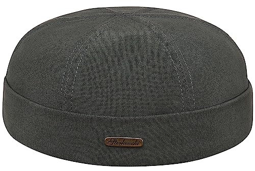 Sterkowski Modell Docker | 100% Baumwolle Dockermütze für Herren und Damen | Sommer Herbst Frühling Fischer Ohne Schirm Biker Cap Damen Fisherman Beanie Hafenarbeiter Kurz Kappe Grau 62