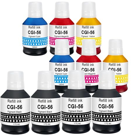 Molabel 10er-Pack GI-56 Tintenflaschen, kompatibel mit Canon GX7050 GX6050 | 10 Tintenflaschen Schwarz(4), Cyan(2), Magenta(2), Gelb(2), kompatibel mit Canon MAXIFY GX5050 GX4050 GX3050