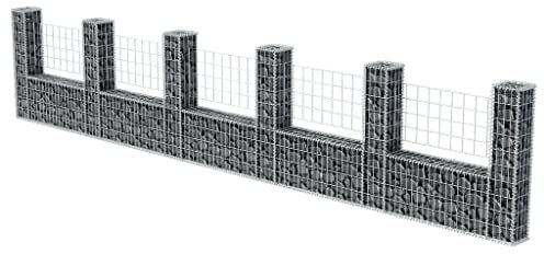 WIFESE Panier de Gabion en Forme de U Acier Galvanisé 570x20x100 cm Argenté Cadre à Gabion Matériaux Durables Mur en Gabion Décoration de Jardin Extérieur Mur de Soutènement Cage de Gabion