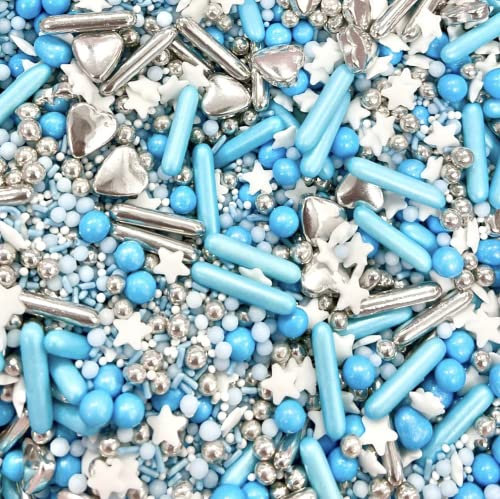 Blue silver white baby boy shower silver stars hearts Metallic Sprinkles dad Father's Day cupcake cookies cake topper pearls balls 100s 1000s decoration cake cupcake topper HE'S A CUTIE