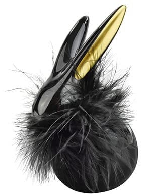 CHICCIE Hase mit Federkragen Steigut Schwarz Gold 10x6.5x12.5cm - Osterdeko