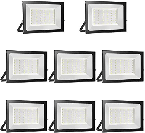 Lot de 8 Projecteur LED 30W 3000LM, Blanc Chaud 3000K Super Lumineux Spot LED Extérieur, Lumière de Sécurité IP65 Étanche Verre Trempé à Grain Fin, LED Floodlight pour Entrée Terrasse Square Usine