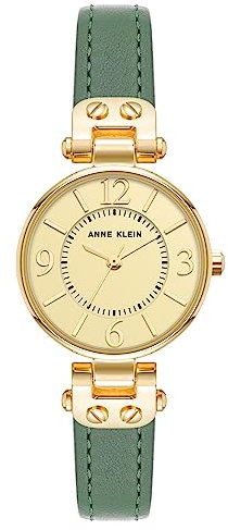 Anne Klein Women's Leather Strap Watch Green/Gold