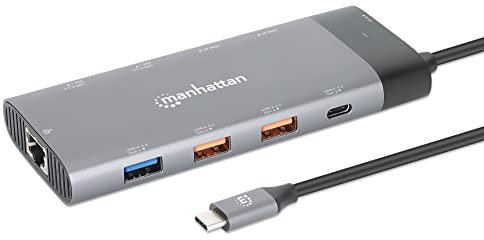 MANHATTAN 130714 Docking Station USB-C™ PD Dual-Monitor 8K Multiport 10-in-1 Silver