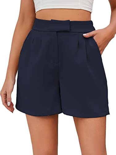 Famulily Damen Sommer Shorts Hohe Taille Lose Casual Leichte Shorts Hot Pants mit Taschen Marineblau L