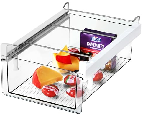 vacane Upgraded Refrigerator Drawers Organizer - Pull Out Fridge Bins with Handle, Extra-Long 19.5 Stretchable and Deep Storage