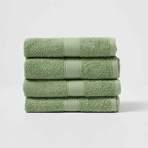 HOMESCAPES Lot de 4 Serviettes de Toilette en 100% Coton Turc - Ultra Doux et Absorbant - 500 g/m² - Vert Sauge - 50 x 90 cm