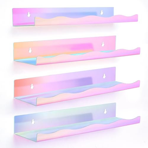 Winter Shore Schillerndes Schwebendes Shelves [4er-Pack] - Regenbogen Regal Schwebend - Acryl Wandregal Set für Spielzeug, Sammlerstücke - Wandregal Badezimmer, Schlafzimmer, Kinderzimmer - 40 cm Lang