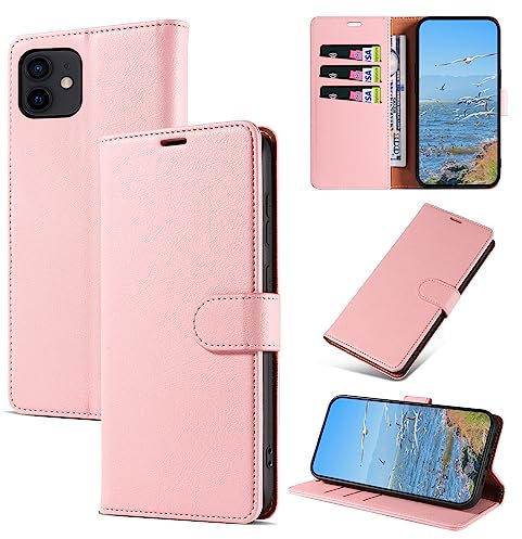 KKEIKO Cover per iPhone 12 / iPhone 12 PRO, Antiurto Custodia in PU Pelle con Slot per Porta Carte, Magnetico Protettiva Cover per iPhone 12 / iPhone 12 PRO, Rosa