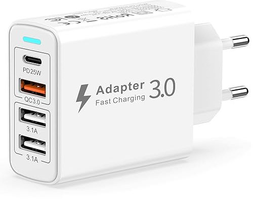 USB C Ladegerät 40W,USB Ladegerät Mehrfach 4 Port mit PD&QC3.0 Schnellladegerät, USB Stecker Mehrfach Handy Ladegerät USB C Netzteil USB Adapter Steckdose für iPhone 15/14/13/12/11,Samsung S24/S23/S22