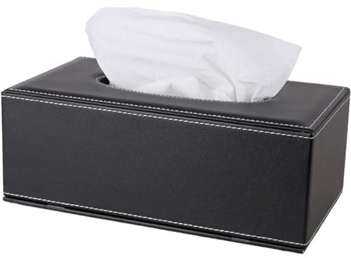 Porta fazzoletti in Pelle,Rettangolare Porta Fazzoletti,Scatola Fazzoletti Moderne,Boden verstärkt mit Magneten,passend für Haus,Hotel, Restaurant,Büro,Auto,Nera