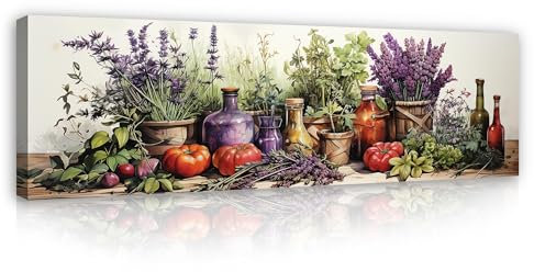 WallArena - Leinwand Bilder - Küche Gemüse Gewürze - 145x45 cm Leinwandbilder - Bild auf leinwand - Wandbild XXL groß Wandbilder für Wohnzimmer Schlafzimmer Wohnzimmerbilder Modern
