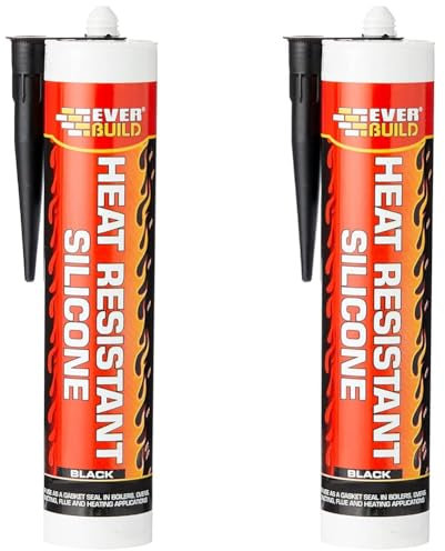 Everbuild Black Heat Resistant Silicone Sealant, 310 ml (Pack of 2) - Suitable for High-Temperature Areas, Quick Curing, Waterproof