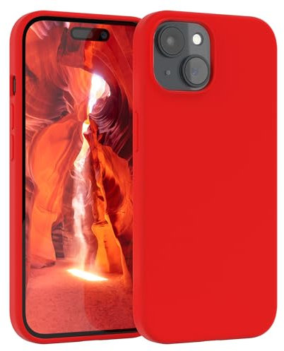 EAZY CASE Premium Silikon Handyhülle kompatibel mit iPhone 15 Slimcover mit Kameraschutz und Innenfutter, Silikonhülle, Schutzhülle, Bumper, Handy Case, Hülle, Softcase, Rot