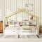 HYUB Kinderbett, Hausbett 140x200cm mit Stauraum und Rausfallschutz, Baumhausbett für 2 Kinder, Montessori Stil Bett mit Lattenrost und Dach, Multifunktionsholz Massivholzbett, für Junge Mädchen
