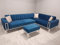 Generisch Ecksofa NOVA Samtsofa Schlafsofa Polster Hocker Blau Holzfüße, 226014468012