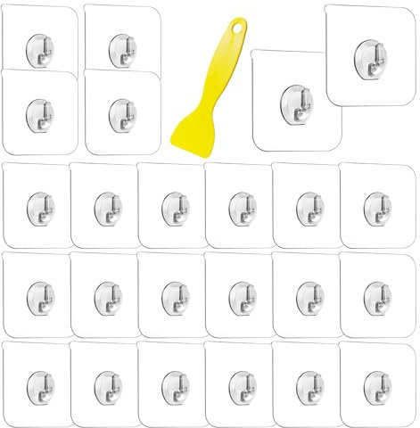 QHSXMQ Magischer Haken Klebehaken Transparent mit Schaber 24 Stk(10kg Max), Multifunktionale Handtuchhaken Selbstklebend Ohne Bohren,Wasserdicht Wandhaken für Küche, Bad,Türwand,Wohnmobil Aufhänger