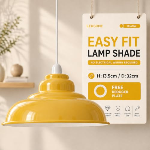 LEDSone Retro Industrial Pendelleuchte Bar 32cm Lampenschirm Pendelleuchten Deckenlampe Moderner Lampenschirm aus Metall für den gesamten Innenbereich in Metallschirmen (Gelb, 1 Packung)
