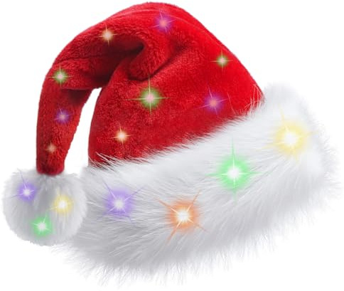 TCJJ Christmas Hats for Adult, Santa Hat with Blinking Color-Changing LED Lights, Unisex Red Xmas Hat for New Year Holiday Party