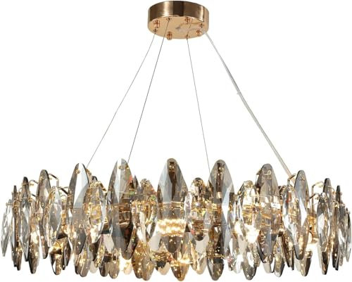 AHXIAOZN Modern Glam Gold Kristall Kronleuchter, 80cm x 26cm, E14, 400lm, für Wohnzimmer, Esszimmer, Café, Bar