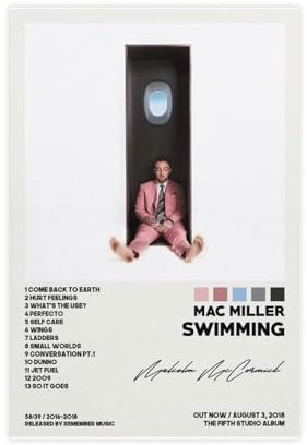Mac Miller Swimminc Poster, Trackliste, Album, Cover, Poster, Leinwandposter, Schlafzimmer-Dekor, Sportlandschaft, Büro, Raumdekoration, Geschenk, ungerahmt, 60 x 90 cm