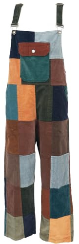 GURU SHOP Cord-Latzhose, Boho Overall, Jumpsuit aus Baumwolle, schwarz | lockere Passform, verstellbare Träger, nachhaltige Knöpfe aus Kokosnuss, praktische Taschen
