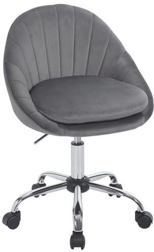 WOLTU Homeoffice Stuhl, Bürostuhl ergonomisch, Schminkstuhl drehbar, Drehstuhl mit Rollen, Schreibtischstuhl 150 kg belastbar, für Arbeitszimmer Schlafzimmer, Samt, Dunkelgrau, BS167dgr