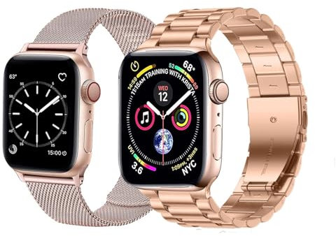 baklon 2 Stuck Armband Kompatibel mit Apple Watch Armband Series SE/SE2/Ultra2/Ultra/10 9 8 7 6 5 4 3 2 1, 38mm/40mm/41mm/42mm(Series 10), Edelstahl Metall Ersatzarmbänder, Rose r gold