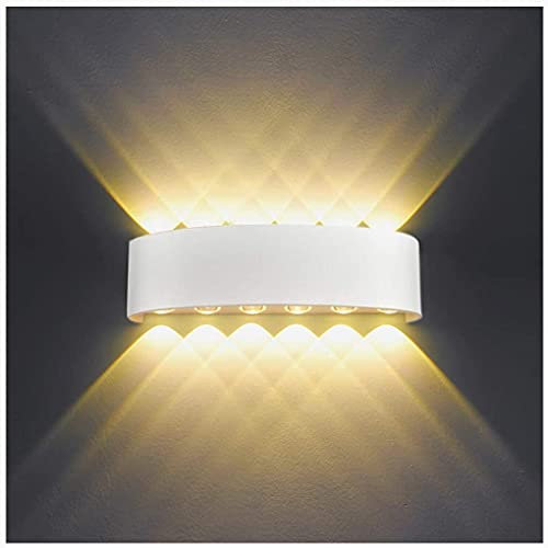 HYDONG LED Wandleuchte Innen Aussen 12W Weiss Modern Wandlampe Licht Up Down Aluminium Wandlicht Wasserdichte Aussenleuchte Wand Wandbeleuchtung für Wohnzimmer Schlafzimmer Treppenhaus Flur, Warmweiß