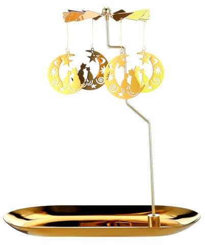 Goldener Rotierender Kerzenhalter, Windlicht Karussell Weihnachtliche, Romantisches Carousel Candle Holder, Rotierender Kerzenhalter Metall, Kerzenkarussell Votiv Advent Deko, für Hochzeit