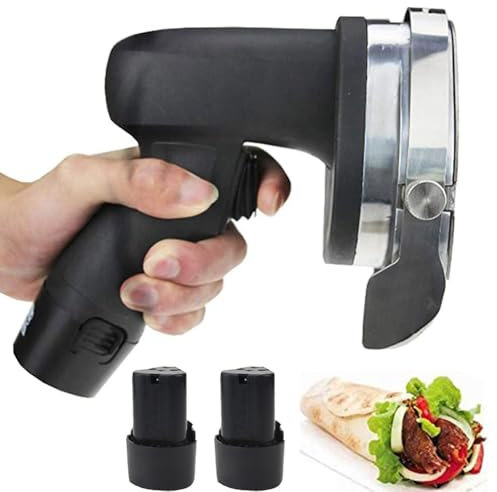 Trancheuse à Kebab sans Fil Commerciale, Couteau à Kebab électrique Shawarma Doner, Machine à Couper Le Kebab avec 2 Lames, Couteau Gyroscopique, Couteau à Barbecue à épaisseur Réglable