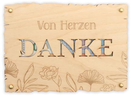 Kreative Feder „Von Herzen Danke“ - Glückwunsch-Karte aus Holz – DIY Holzkarte für Geldgeschenke; Größe ca. 14,6 x 19,7cm (Danke)