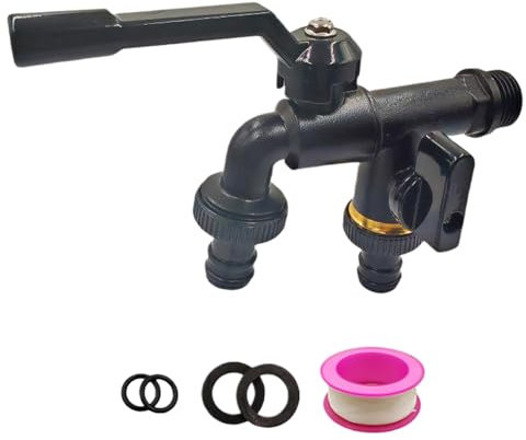 yupeuooe Doppelwasserhahn für den Außenbereich, Wasserhahn mit Doppelauslauf für den Garten - Messing-Gartenwasserhahn 1/2 Zoll Einlass - Hauswasserschlauchverbinder 1-in-2-Zapfen frostsicher für