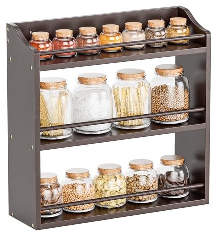 STELLSTAR 3-stöckiges Gewürzregal aus Bambusholz, Gewürzflaschengläser, Organizer-Regal für Gewürze oder Bastelbedarf, Küchentheke oder Wandmontage (braun)