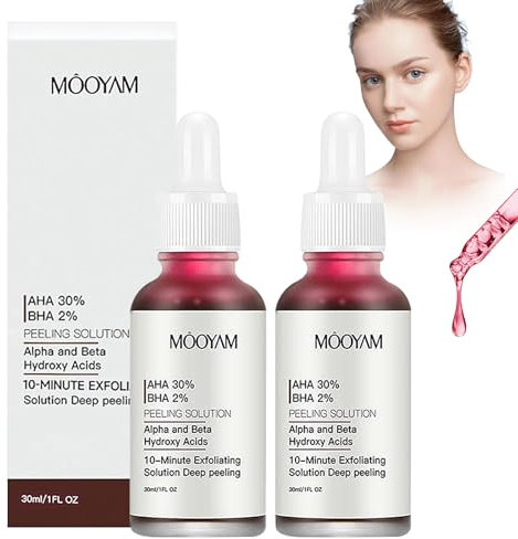 Fruchtsäurepeeling Gesicht, 2 Stück Fruchtsäure Gesichtsserum, Exfolierendes Gesichtspeeling Flüssiges, AHA 30% + BHA 2% Peeling Solution Geeignet für Eine Vielzahl von Hauttypen