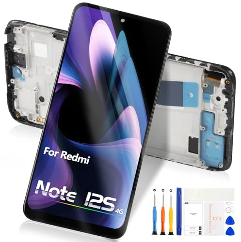 Pantalla para Xiaomi Redmi Note 12s 4G LCD Display - para Redmi Note 12s 4G LCD Digitalizador 2303CRA44A 23030RAC7Y 2303ERA42L Pantalla Táctil Cristal Asamblea Reemplazo Kit (Negro con Marco)