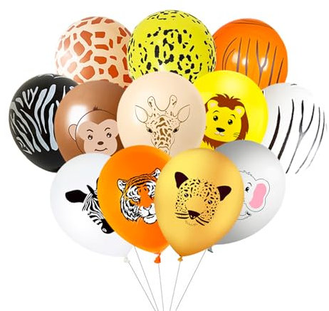 ParPix 12 Stück Dschungel Deko Geburtstag Luftballons, 12 Zoll Safari Geburtstag Deko Ballons, Dschungel Luftballons Tiere, Dschungel Kindergeburtstag Deko Ballon Tiere, Waldtiere Kinderluftballons