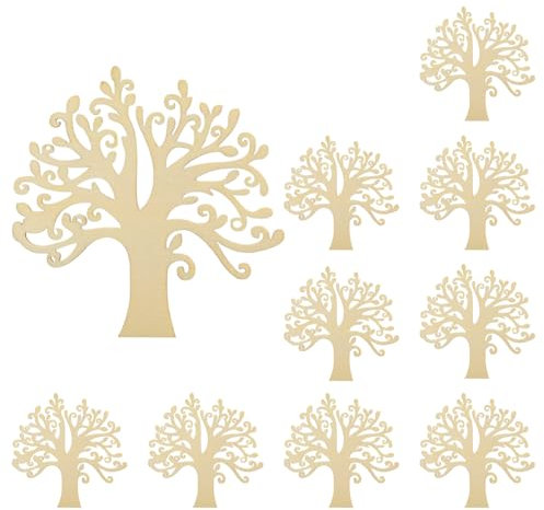 Lotsdonxia 10pcs Wooden Tree Embellishments - Laser-Cut MDF Craft Decorations for Wedding, Christmas & Scrapbooking | Unfinished DIY Trees