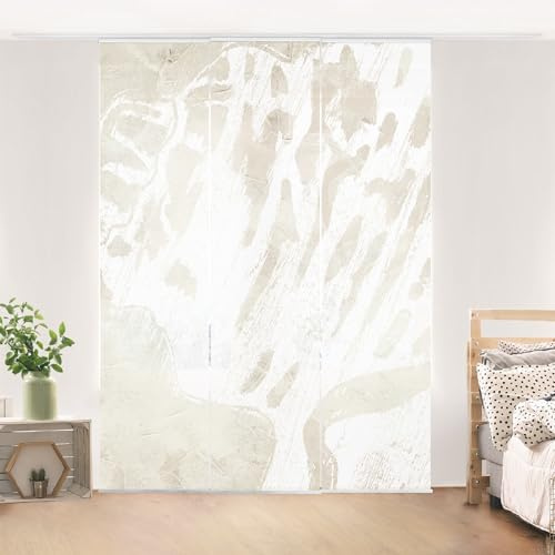 micasia Schiebegardine halbtransparent 60er Paneel Klett Kunstdruck Textil lichtdurchlässig - Motiv Modern Flächenvorhang beige Wohnzimmer Schlafzimmer 2509 (180x250 cm - 3er Set)
