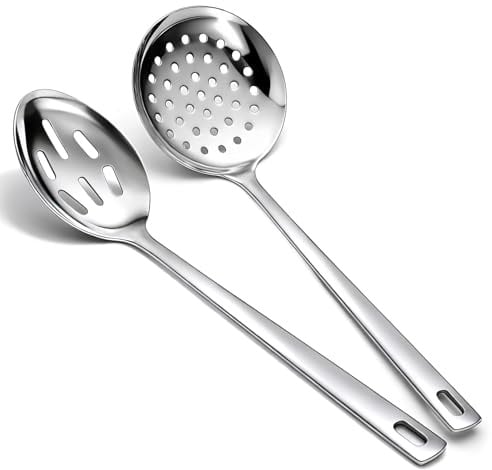 Berglander Cucchiaio Forato & Schiumarola a Ragno 2 Pezzi 33cm, Acciaio Inox Alimentare, Finitura Specchio, Antiruggine, Utensili Cucina per Scolare Pasta/Cottura/Frittura