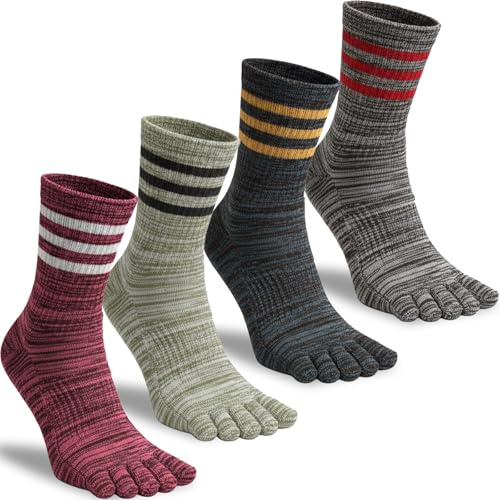 QUPOLPOL Calze 5 Dita Uomo 4 Paia 39–45 – Stile Retrò Calzini con Dita Separate in Cotone Traspirante, Anti-Vesciche e Antiscivolo per Corsa, Allenamento e Uso Quotidiano
