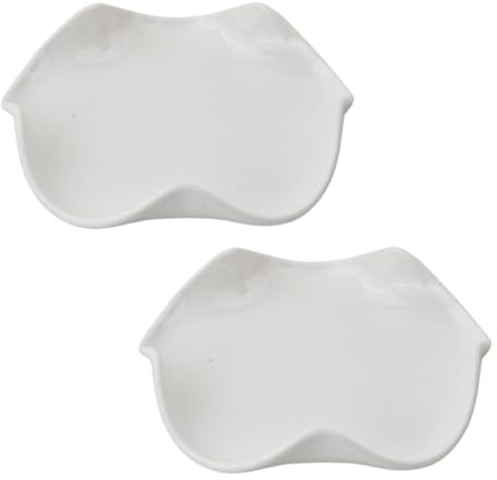 2-Pack Spoon Rest Kitchen, Ceramic Spoon Rest, Spoon Holder, Multi-Functional Teaspoon Rest for Spatula, Spoons, Tongs, Coffee Spoon, Snack, Fruits or Sauces, Jewellery Plates (5.3 Inches, White)