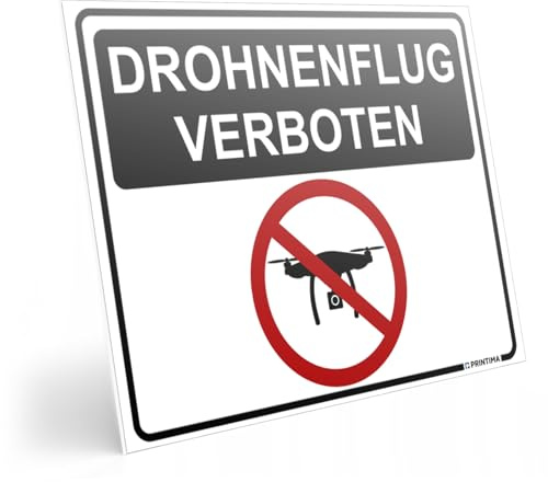 PRINTIMA Schild DROHNENFLUG VERBOTEN 40x30cm – Drohnen verboten Hinweisschild aus PVC – Witterungsbeständig inkl. Montagedübel für Außen & Innen