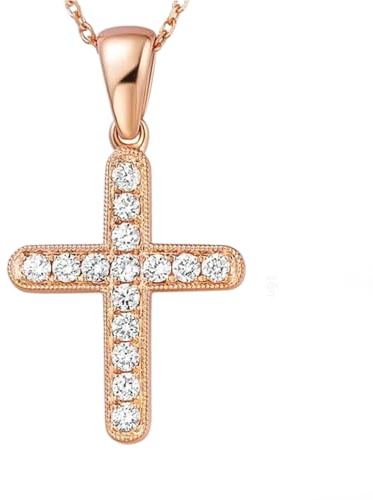 Tolldek Kette Damen Hochzeit 14 Karat 585 Rotgold, Weiß 0.23ct Labor Erstellt Diamant Kreuz Anhänger Damenkette Rundschliff, 14K Rosegold Halskette Frauen Echt Schmuck, 45CM