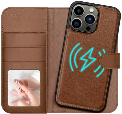 CoolGadget 2in1 Klapphülle für iPhone 13 Pro Magnetisch, Leder Wallet Braun | abnehmbare Hülle kompatibel mit MagSafe, 3 Kartenfächer mit RFID Schutz, PU Leder Klapptasche, Standfunktion