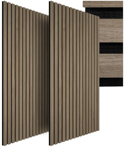 tectake® Akustikpaneele mit Echtholzfurnier 2er Set, effektiver Schallschutz, MDF, Eiche, Schallabsorber, Wandpaneele, Schalldämmung, Raumakustik, Schallschutzpaneele, Akustikplatten - Eiche dunkel