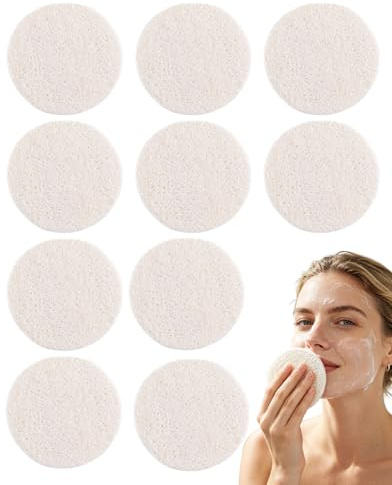 TISCH Estropajo Luffa Natural, 10 Discos Exfoliantes Ø 6cm para Rostro y Cuerpo. Esponjas Vegetales Desmaquillantes para Limpieza Facial Profunda y Peeling Corporal Suave. Piel Renovada.